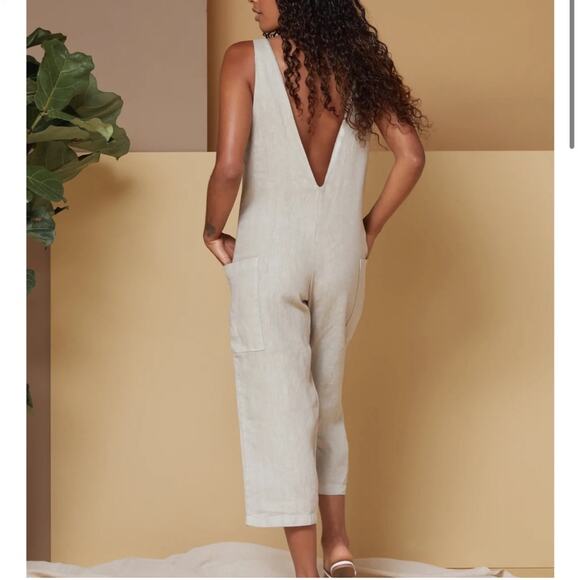 Sol Sister Linen Cream V-Neck Jumpsuit - Picture 2 of 10